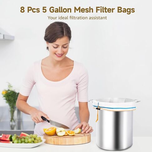 8 Pcs 5-Gallon Mesh Filter Bags, 8 Colors Bucket Liner Bags, All-mesh Storage Bags, Reusable Washable Mesh Bags, Top Opening Strainer Bags with Filter Screen & Storage Pouch for Garden in Saudi Arabia