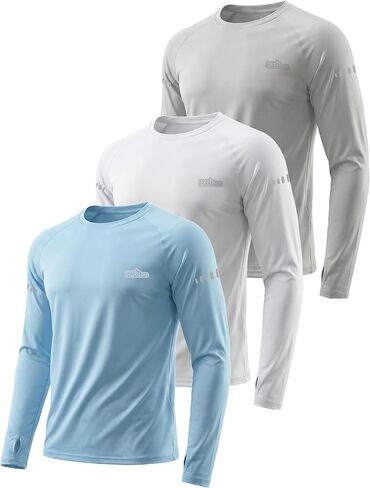 3 Pack Mens UPF 50+ Sun Protection Shirts Long Sleeve SPF Quick Dry Fishing Swim Rash Guard Athletic Workout Tops in Saudi Arabia