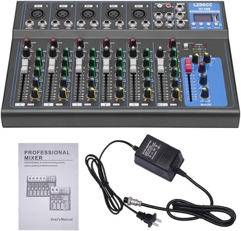 7 Channel Professional Audio Mixer, Bluetooth Portable Audio Mixer Board, USB Sound Mixing Console With 48v Phantom Power, Sound Board, DJ mixers for Live Show Streaming Recording Music Stage Karaoke in Kuwait