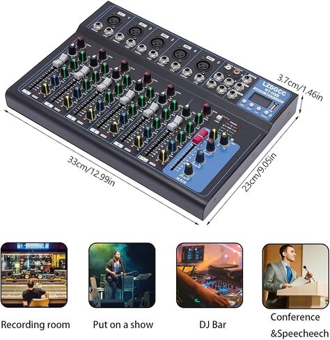 7 Channel Professional Audio Mixer, Bluetooth Portable Audio Mixer Board, USB Sound Mixing Console With 48v Phantom Power, Sound Board, DJ mixers for Live Show Streaming Recording Music Stage Karaoke in Kuwait
