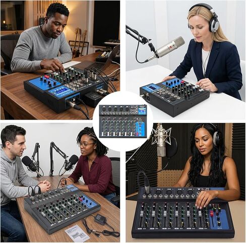 7 Channel Professional Audio Mixer, Bluetooth Portable Audio Mixer Board, USB Sound Mixing Console With 48v Phantom Power, Sound Board, DJ mixers for Live Show Streaming Recording Music Stage Karaoke in Kuwait