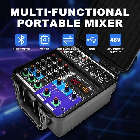 خلاط يعمل بالطاقة W IN-MIX بقدرة 150 وات × 2 مع 4 قنوات وبلوتوث وتشغيل USB/MP3 وطاقة فانتوم 48 فولت للكاريوكي والدي جي والاستوديو المنزلي والصوت المباشر in Kuwait