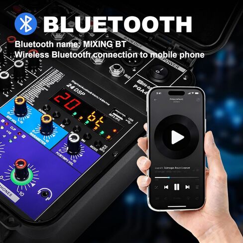 خلاط يعمل بالطاقة W IN-MIX بقدرة 150 وات × 2 مع 4 قنوات وبلوتوث وتشغيل USB/MP3 وطاقة فانتوم 48 فولت للكاريوكي والدي جي والاستوديو المنزلي والصوت المباشر in Kuwait