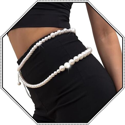 Pearl Waist Chain Layered Belly Body Chains Bikini Belly Chain Beach Rave Party Body Accessories for Women and Girls in Kuwait