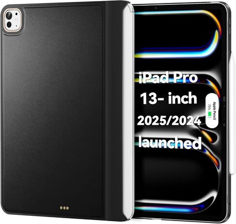 علبة متوافقة مع Magic-Keyboard لـ iPad Pro-13 Inch M4 2024 ، تغطية للمتانة Smart Magickeyboard Folio Slim ، مع سطح جلدي متين ، (لوحة مفاتيح غير متضمنة) ، أسود in Kuwait