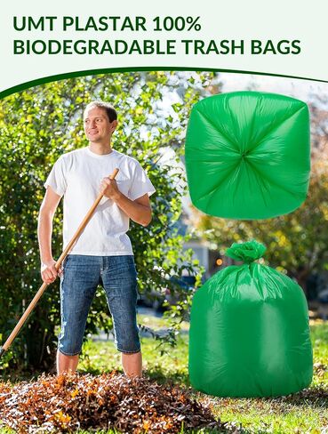 UMT Plastar 200 Count Compostable Trash Bags 30-33 Gallon, 32 x 38 Inch Biodegradable Garbage Bags 18 Micron, Green Eco Friendly Kitchen & Household Trash Bags in Kuwait