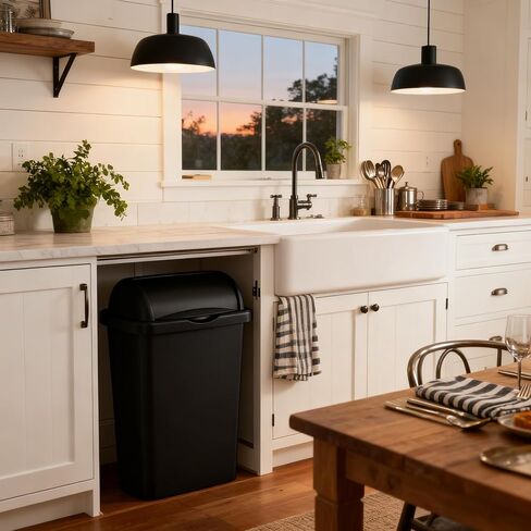 13-Gallon Kitchen Trash can with roll-up lid, Black in Saudi Arabia