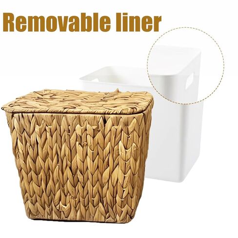 Yatmung Wicker Trash Can Small Bathroom Trash Can with Lid - Boho Waste Basket for Bedroom, Living Room, Office - Natural Water Hyacinth - Narrow Garbage Can with Removable Liner in Kuwait