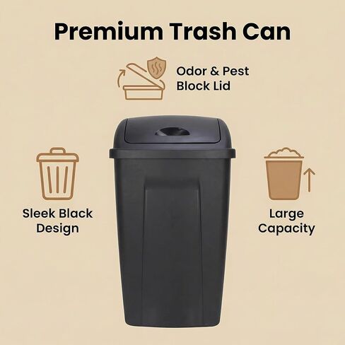 13-Gallon Kitchen Trash can with a Rotating Lid, Featuring Large Capacity and Durability, Suitable for Households, Offices, Commercial Establishments, Properties and Parks.(Black in Saudi Arabia