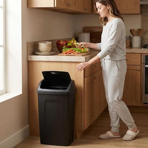 13-Gallon Kitchen Trash can with a Rotating Lid, Featuring Large Capacity and Durability, Suitable for Households, Offices, Commercial Establishments, Properties and Parks.(Black in Saudi Arabia