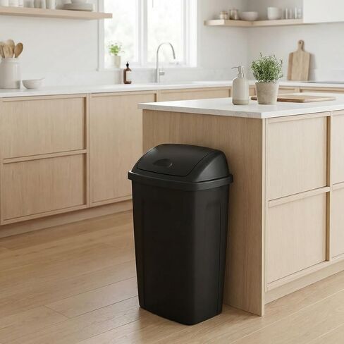 13-Gallon Kitchen Trash can with a Rotating Lid, Featuring Large Capacity and Durability, Suitable for Households, Offices, Commercial Establishments, Properties and Parks.(Black in Saudi Arabia