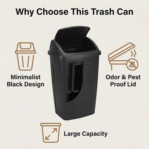 13-Gallon Kitchen Trash can with a Rotating Lid, Featuring Large Capacity and Durability, Suitable for Households, Offices, Commercial Establishments, Properties and Parks.(Black in Saudi Arabia