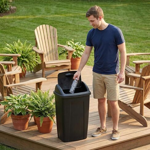 13-Gallon Kitchen Trash can with a Rotating Lid, Featuring Large Capacity and Durability, Suitable for Households, Offices, Commercial Establishments, Properties and Parks.(Black in Saudi Arabia