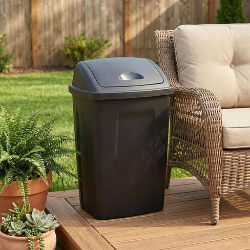 13-Gallon Kitchen Trash can with a Rotating Lid, Featuring Large Capacity and Durability, Suitable for Households, Offices, Commercial Establishments, Properties and Parks.(Black in Saudi Arabia