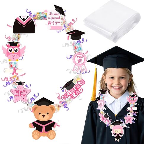 مجموعة صنع حلوى التخرج 75 قطعة من MARFOREVER 2024، 12 قطعة من أنابيب حلوى Lei 60 قطعة من ورق التخرج 3 لفات أشرطة Leis تهاني Grad Candy Leis لهدايا حفلات التخرج في رياض الأطفال in Kuwait