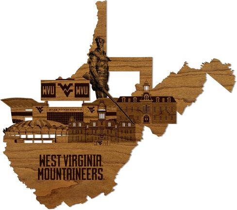 LazerEdge West Virginia Mountaineers WVU Skyline Wooden Wall Art Décor - Handcrafted from Cherry Wood - Standard Size - Officially Licensed Product in Saudi Arabia