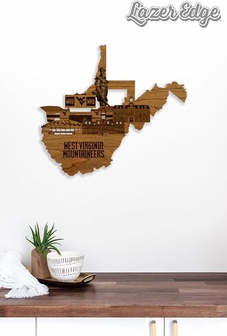 LazerEdge West Virginia Mountaineers WVU Skyline Wooden Wall Art Décor - Handcrafted from Cherry Wood - Standard Size - Officially Licensed Product in Saudi Arabia