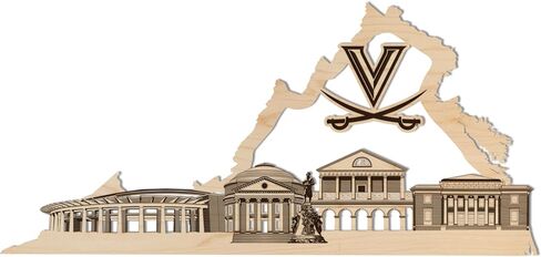 LazerEdge West Virginia Mountaineers WVU Skyline Wooden Wall Art Décor - Handcrafted from Cherry Wood - Standard Size - Officially Licensed Product in Saudi Arabia