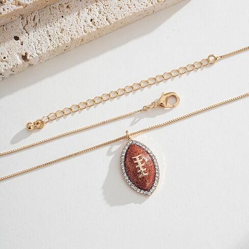 Football Pendant Necklace Rhinestone Gold - Tone Delicate Chain Sports Necklace for Women, Game Day & Fan Gift in Saudi Arabia