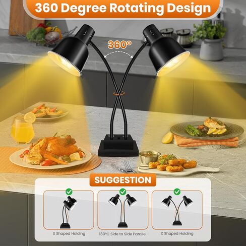 Food Heat Lamp, Commercial Food Warmer 550W Dual Head Heat Lamp for Food, Stainless Steel Catering Food Warming Lamp for Kitchen Restaurant Cafeteria in Saudi Arabia