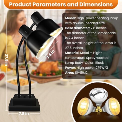 Food Heat Lamp, Commercial Food Warmer 550W Dual Head Heat Lamp for Food, Stainless Steel Catering Food Warming Lamp for Kitchen Restaurant Cafeteria in Saudi Arabia