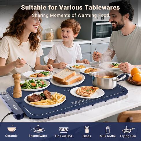 Upgraded Graphene Food Warming mat, 10s Fast Heating, 6-Level Temperature Control, Oil-Proof & Waterproof, Ideal for Home Gatherings & Holiday in Saudi Arabia