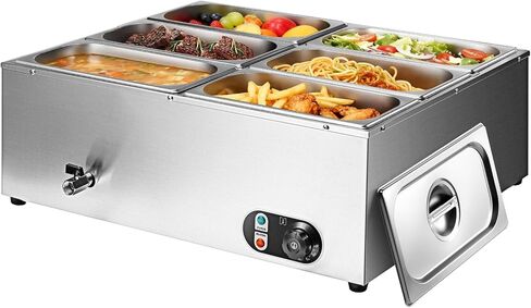Commercial Food Warmer 48 Qt Stainless Steel Steam Table Countertop Buffet Warmer, 6-Pan 1500W Electric Bain Marie Food Warmer with Adjustable Temperature for Restaurants, Catering, Hotels in Saudi Arabia