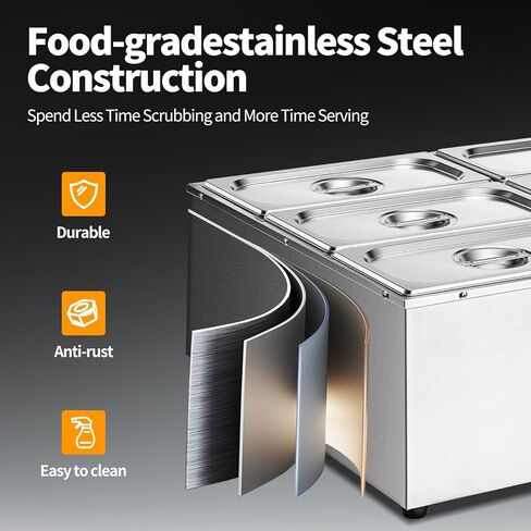 Commercial Food Warmer 48 Qt Stainless Steel Steam Table Countertop Buffet Warmer, 6-Pan 1500W Electric Bain Marie Food Warmer with Adjustable Temperature for Restaurants, Catering, Hotels in Saudi Arabia