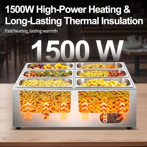 Commercial Food Warmer 48 Qt Stainless Steel Steam Table Countertop Buffet Warmer, 6-Pan 1500W Electric Bain Marie Food Warmer with Adjustable Temperature for Restaurants, Catering, Hotels in Saudi Arabia