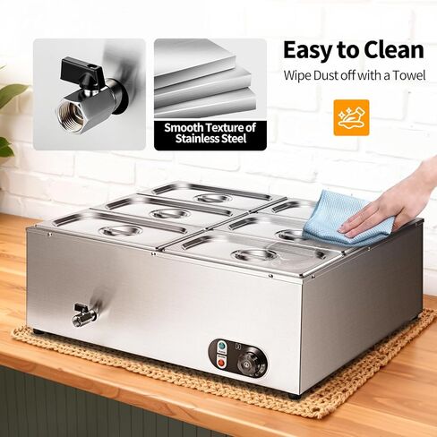 Commercial Food Warmer 48 Qt Stainless Steel Steam Table Countertop Buffet Warmer, 6-Pan 1500W Electric Bain Marie Food Warmer with Adjustable Temperature for Restaurants, Catering, Hotels in Saudi Arabia