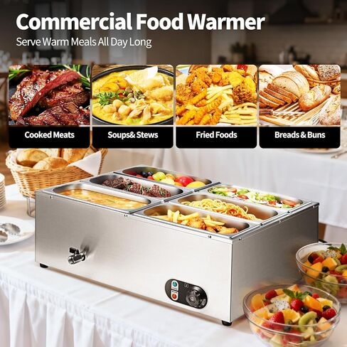 Commercial Food Warmer 48 Qt Stainless Steel Steam Table Countertop Buffet Warmer, 6-Pan 1500W Electric Bain Marie Food Warmer with Adjustable Temperature for Restaurants, Catering, Hotels in Saudi Arabia