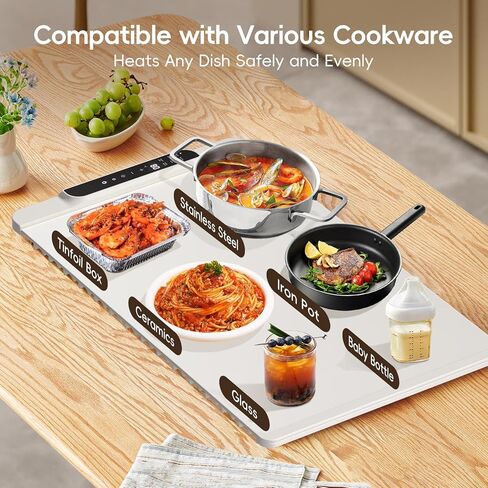 Food Warming Mat, 26'' x 15'' Electric Silicone Warming Tray with 11-Temp Control & Timer, Child Lock, Portable Food Warmer Mat for Buffets, Parties & Gatherings in Kuwait