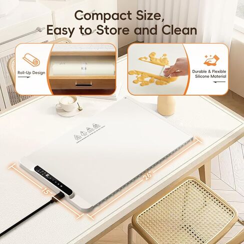 Food Warming Mat, 26'' x 15'' Electric Silicone Warming Tray with 11-Temp Control & Timer, Child Lock, Portable Food Warmer Mat for Buffets, Parties & Gatherings in Kuwait