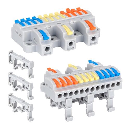 4PCS DIN Rail Terminal Blocks - 600V 32A Electrical Connectors, Flame-Retardant PC Material for Industrial Control Cabinet Wiring, 28-12AWG (3 in 12 Out) in Saudi Arabia