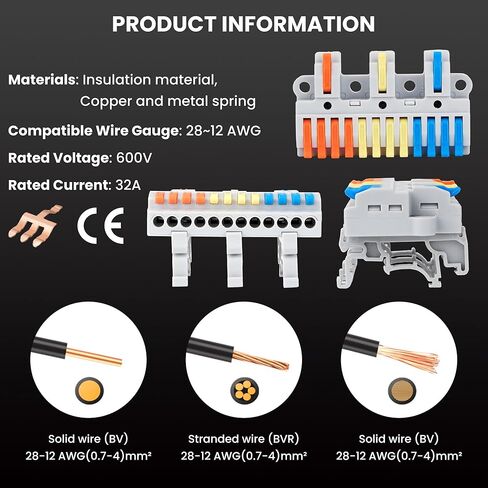 4PCS DIN Rail Terminal Blocks - 600V 32A Electrical Connectors, Flame-Retardant PC Material for Industrial Control Cabinet Wiring, 28-12AWG (3 in 12 Out) in Saudi Arabia