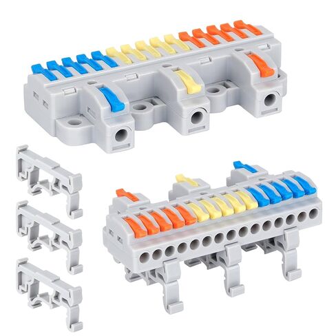 4PCS DIN Rail Terminal Blocks - 600V 32A Electrical Connectors, Flame-Retardant PC Material for Industrial Control Cabinet Wiring, 28-12AWG (3 in 12 Out) in Saudi Arabia