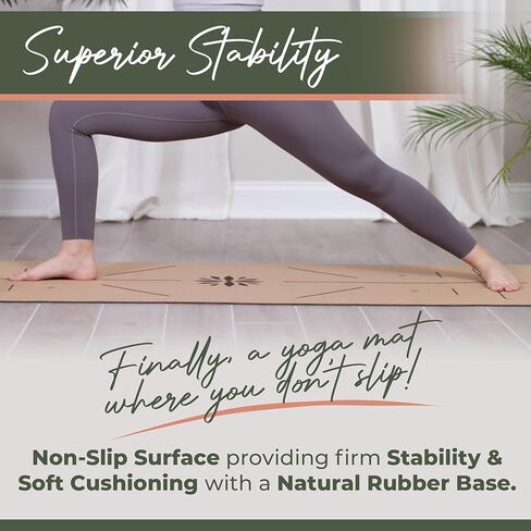 مجموعة أساسيات اليوغا الكل في واحد من YO Gayo Premium Cork - سجادة يوجا كبيرة من الفلين مقاس 5 مم ومجموعة كتل مع حزام حمل وخطوط محاذاة، وحزام مطاطي بطول 10 أقدام، مجموعة المبتدئين المثالية لليوجا in Kuwait