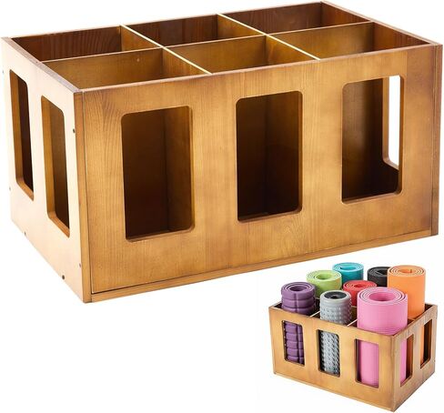 Sintuff Vintage Wood Yoga Mat Holder Storage Organizer Floor Standing Foam Roller Holder Rack for Home Yoga Mats Gym Sports Exercise Accessories Dumbbell Resistance Bands in Saudi Arabia