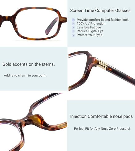 Retro Rectangle Blue Light Blocking Glasses for Women 90s Fake Eyeglasses Y2K Fashion Computer Glasses Tortoise Frame in Kuwait