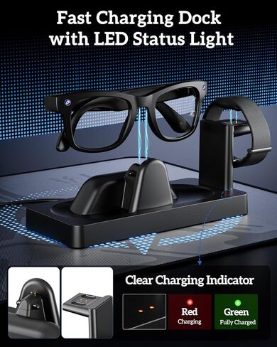 Charging Dock for Meta Ray-Ban Display Smart Glasses & Meta Neural Band,OLCLSS 3-in-1 Charging Station for Meta Display with Anti-Slip Stable Base,LED Indicator,USB Output, Smart Glasses Charger Stand in Saudi Arabia
