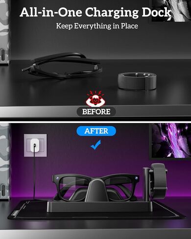 Charging Dock for Meta Ray-Ban Display Smart Glasses & Meta Neural Band,OLCLSS 3-in-1 Charging Station for Meta Display with Anti-Slip Stable Base,LED Indicator,USB Output, Smart Glasses Charger Stand in Saudi Arabia