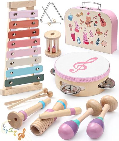 الآلات الموسيقية للأطفال من تويسا، ألعاب موسيقية خشبية مونتيسوري للأطفال الصغار 2-3 مع إكسيليفون ماراكاس الدف وصندوق هدايا للأطفال في مرحلة ما قبل المدرسة هدايا عيد ميلاد تعليمية لعمر 2 3 4 5 سنوات in Kuwait