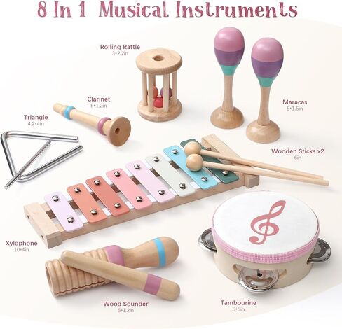 الآلات الموسيقية للأطفال من تويسا، ألعاب موسيقية خشبية مونتيسوري للأطفال الصغار 2-3 مع إكسيليفون ماراكاس الدف وصندوق هدايا للأطفال في مرحلة ما قبل المدرسة هدايا عيد ميلاد تعليمية لعمر 2 3 4 5 سنوات in Kuwait