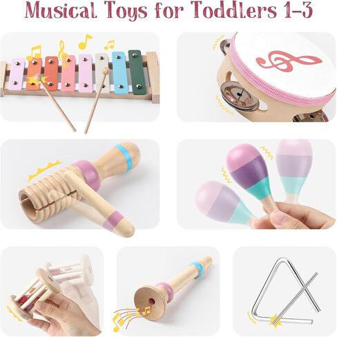 الآلات الموسيقية للأطفال من تويسا، ألعاب موسيقية خشبية مونتيسوري للأطفال الصغار 2-3 مع إكسيليفون ماراكاس الدف وصندوق هدايا للأطفال في مرحلة ما قبل المدرسة هدايا عيد ميلاد تعليمية لعمر 2 3 4 5 سنوات in Kuwait