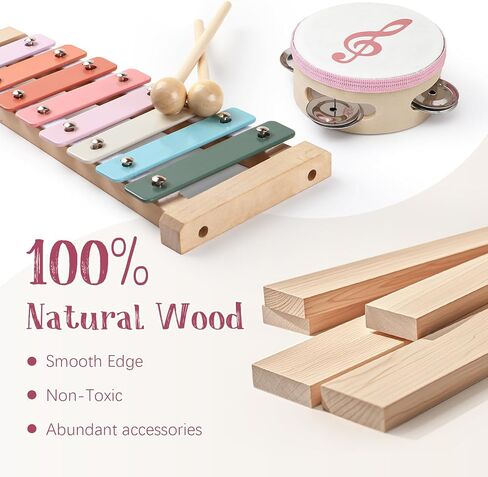 الآلات الموسيقية للأطفال من تويسا، ألعاب موسيقية خشبية مونتيسوري للأطفال الصغار 2-3 مع إكسيليفون ماراكاس الدف وصندوق هدايا للأطفال في مرحلة ما قبل المدرسة هدايا عيد ميلاد تعليمية لعمر 2 3 4 5 سنوات in Kuwait