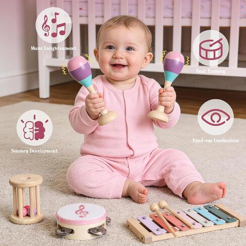 الآلات الموسيقية للأطفال من تويسا، ألعاب موسيقية خشبية مونتيسوري للأطفال الصغار 2-3 مع إكسيليفون ماراكاس الدف وصندوق هدايا للأطفال في مرحلة ما قبل المدرسة هدايا عيد ميلاد تعليمية لعمر 2 3 4 5 سنوات in Kuwait