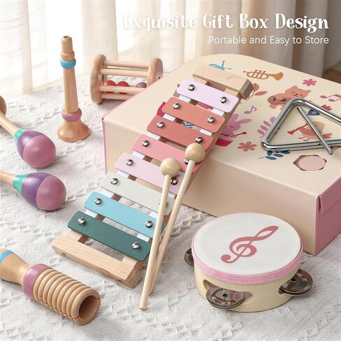 الآلات الموسيقية للأطفال من تويسا، ألعاب موسيقية خشبية مونتيسوري للأطفال الصغار 2-3 مع إكسيليفون ماراكاس الدف وصندوق هدايا للأطفال في مرحلة ما قبل المدرسة هدايا عيد ميلاد تعليمية لعمر 2 3 4 5 سنوات in Kuwait