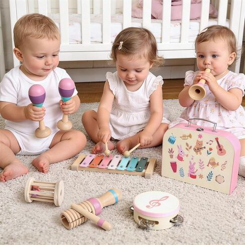 الآلات الموسيقية للأطفال من تويسا، ألعاب موسيقية خشبية مونتيسوري للأطفال الصغار 2-3 مع إكسيليفون ماراكاس الدف وصندوق هدايا للأطفال في مرحلة ما قبل المدرسة هدايا عيد ميلاد تعليمية لعمر 2 3 4 5 سنوات in Kuwait
