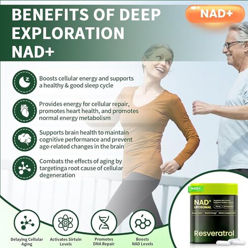 NAD Supplement, Liposomal Nicotinamide Riboside Resveratrol 250mg, NMN Alternative, High Purity NAD Supplement for Women & Men, Anti-Aging, Cellular Energy, Mental Focus - 60 Capsules in Saudi Arabia