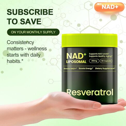 NAD Supplement, Liposomal Nicotinamide Riboside Resveratrol 250mg, NMN Alternative, High Purity NAD Supplement for Women & Men, Anti-Aging, Cellular Energy, Mental Focus - 60 Capsules in Saudi Arabia